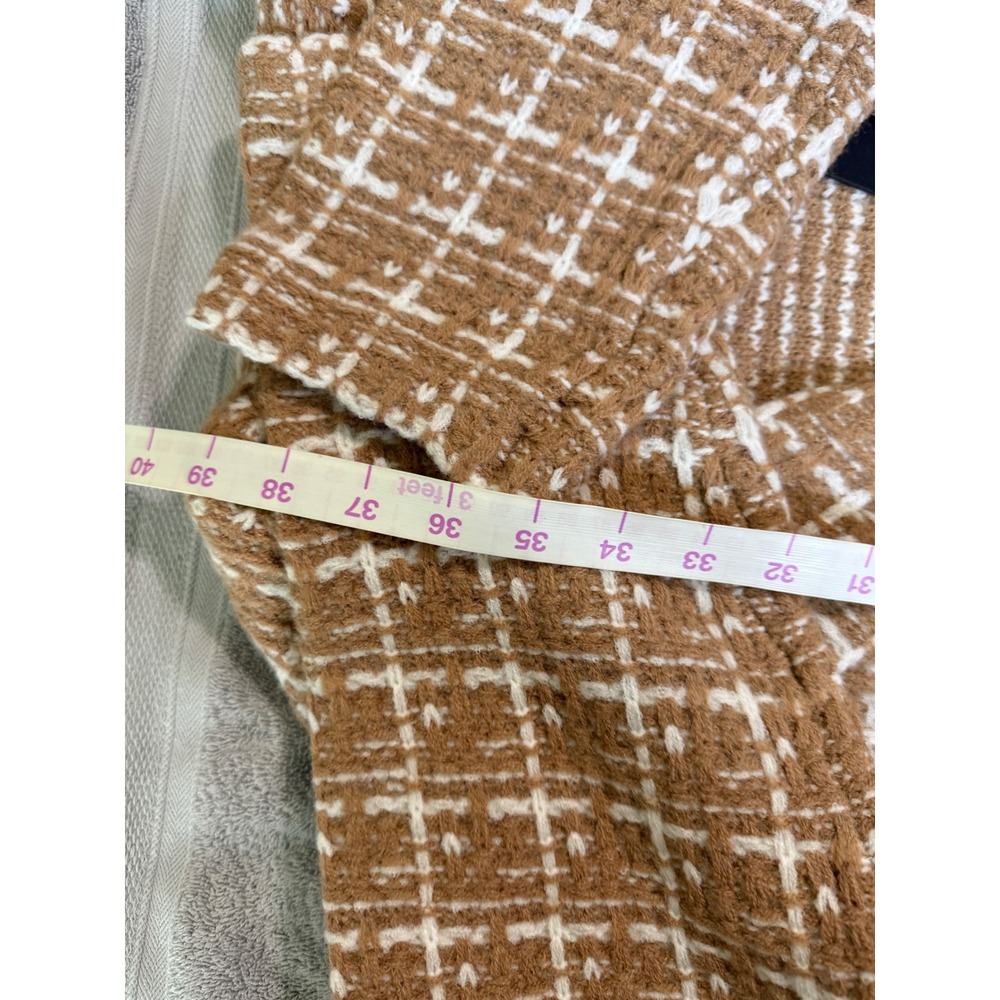 NWT Lulus Size Medium Cozy Conditions Tan White Knit Plaid Coatigan Pockets - Picture 6 of 11